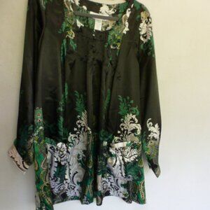 NEW Denim 24/7  black green white satin long sleeve tunic w/pockets 16W 18 1X XL
